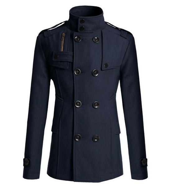 Men's slim-fit woolen trench coat