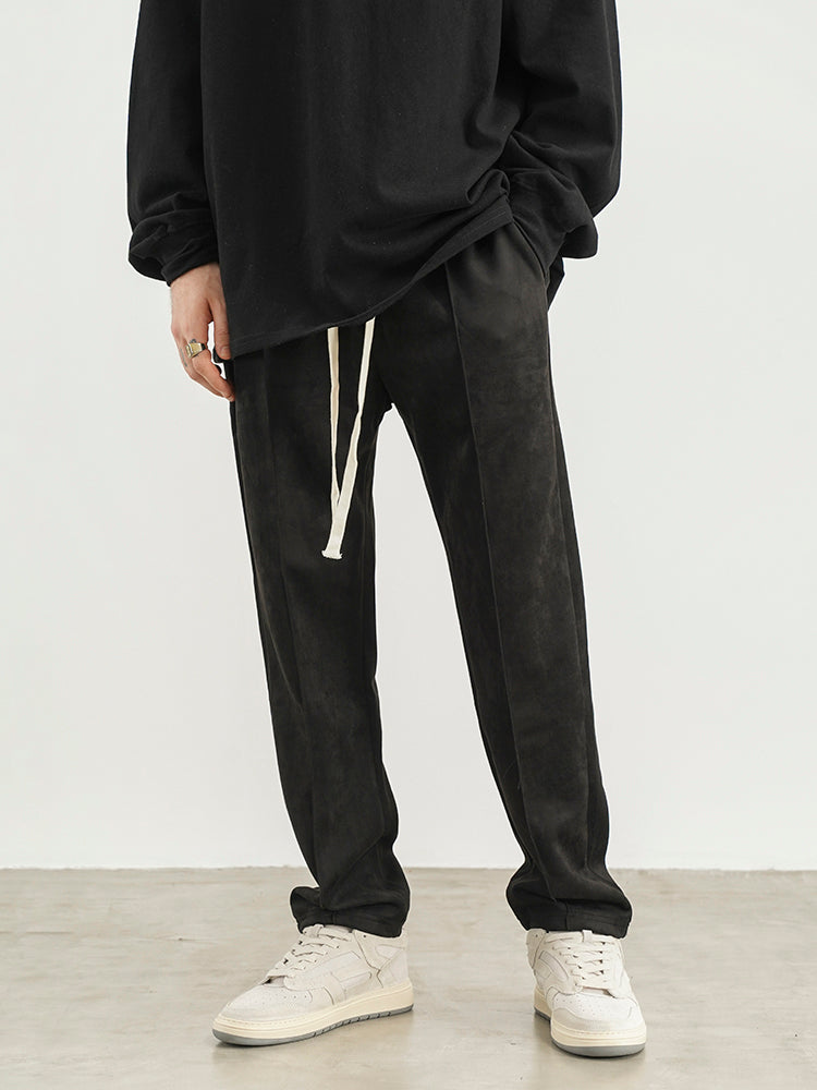 Suede Frosted Straight Loose Drawstring Sweatpants