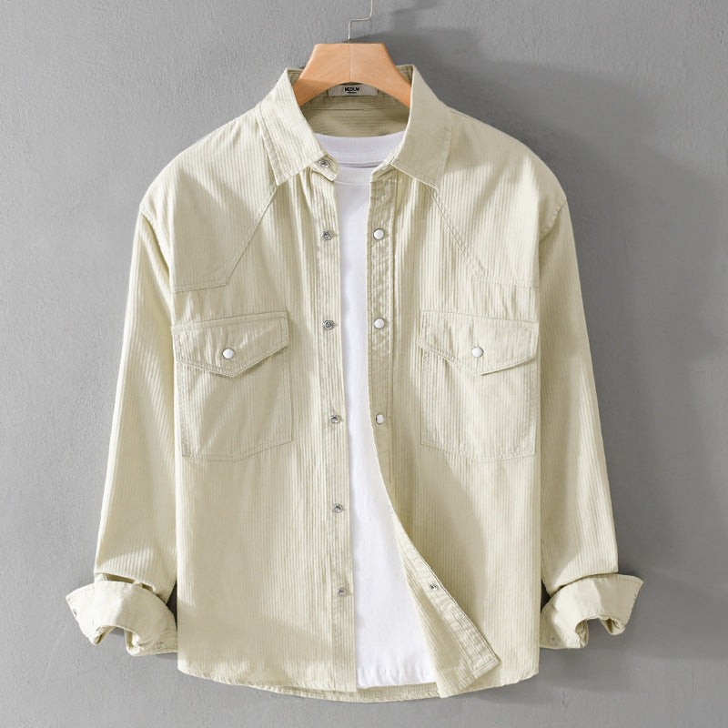 Casual Loose Men's Retro Solid Color Youth Shirt