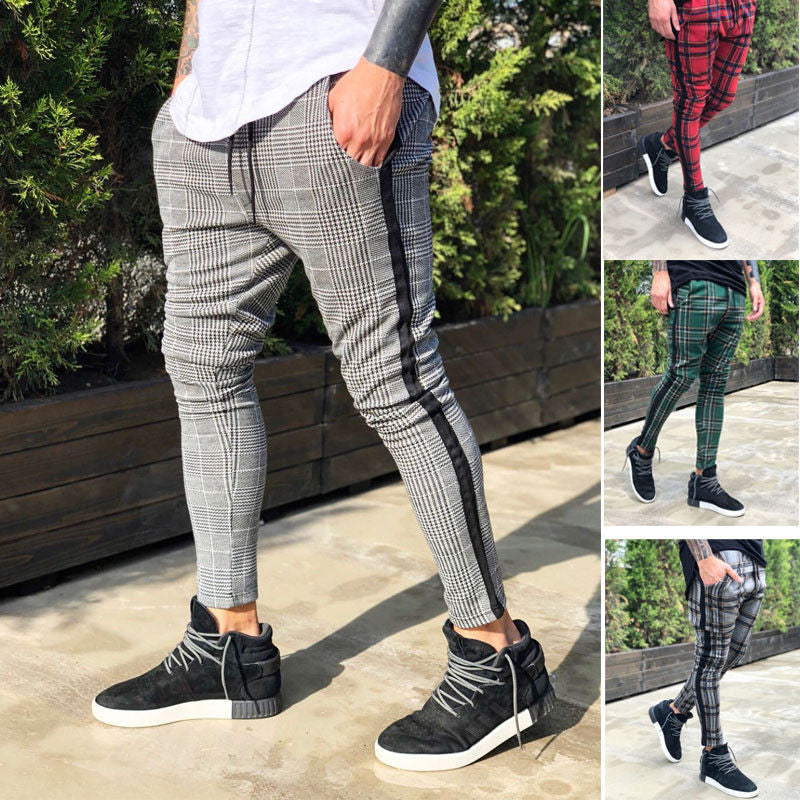 European And American Plaid Print Casual Pants Men