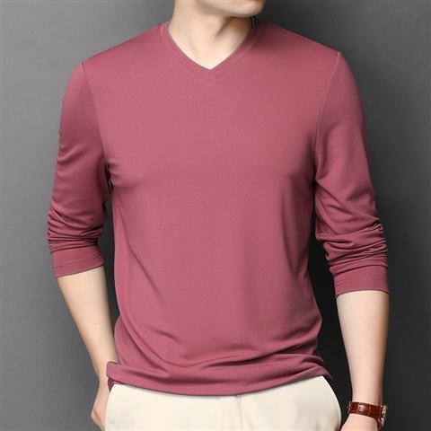 Men's Ice Silk Long-sleeved Thin V-neck Bottoming T-shirt