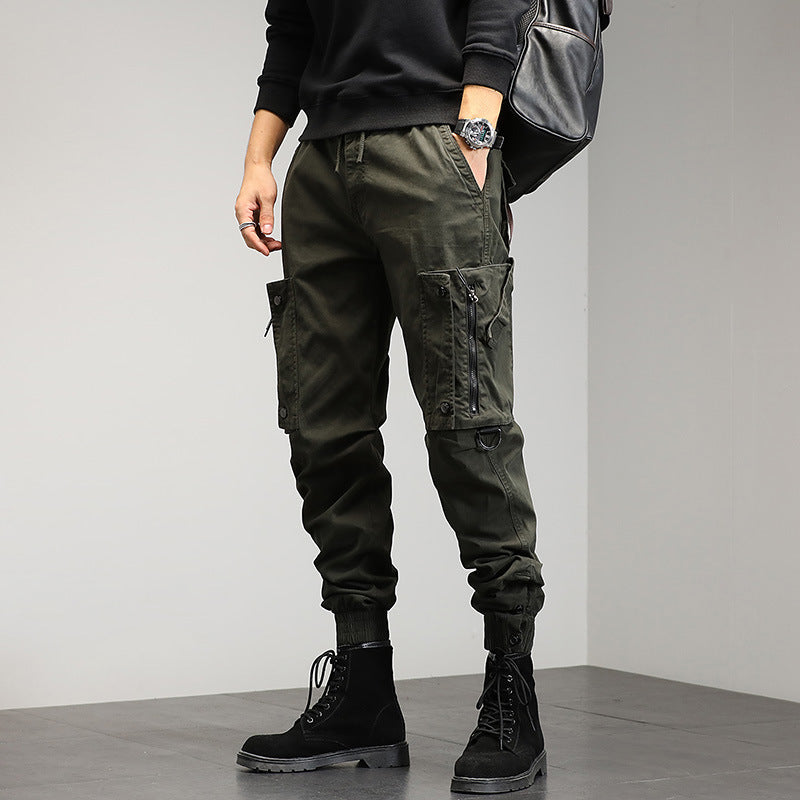 Loose Drawstring Multi-pocket Trousers