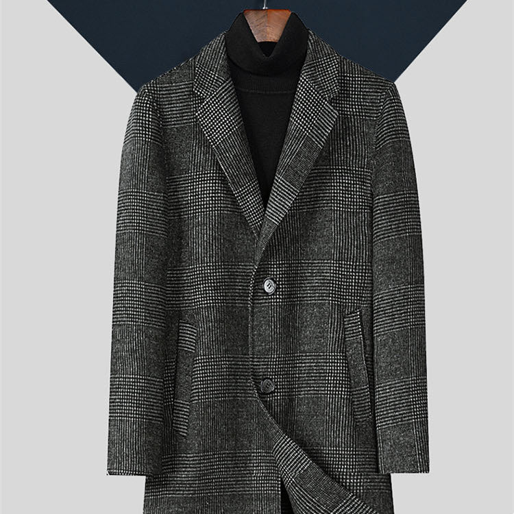 Men's Plaid Double-sided Woolen trench Coat