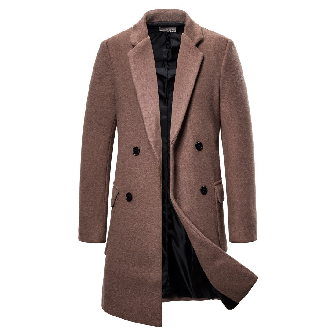 Double-breasted casual woolen trench coat