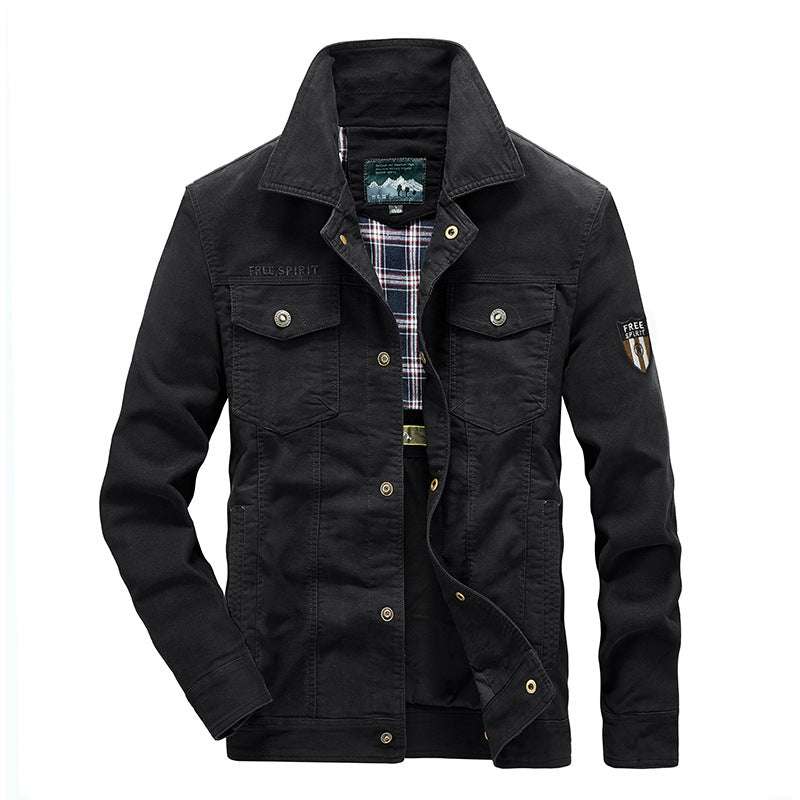 New Men's Cotton Lapel Multi-pocket Work Jacket