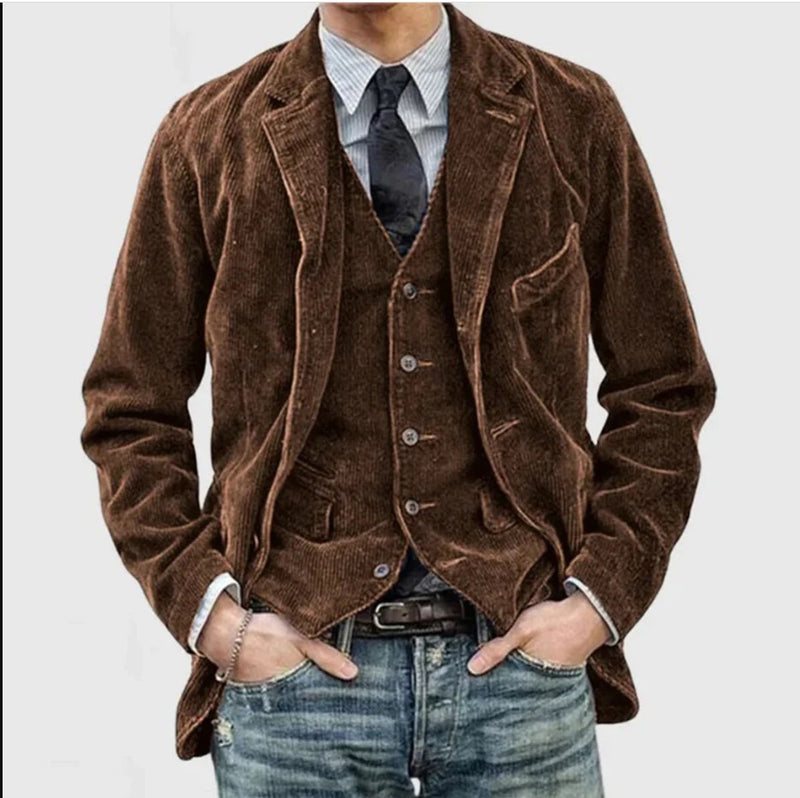 Solid Color Casual Blazer Corduroy Warm Coat men