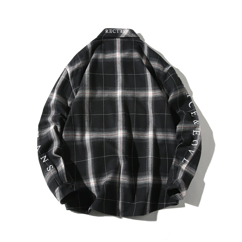 Loose Plaid Printed Long-sleeved Shirt Men