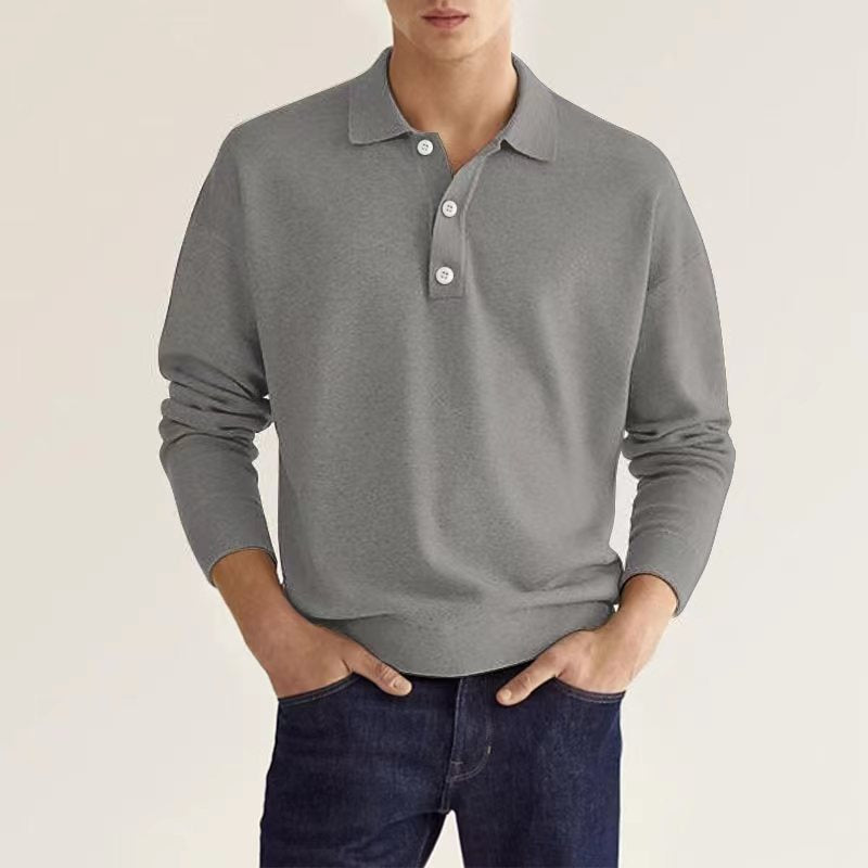 Long Sleeve V-neck Button up Men's Casual Top Polo Shirt