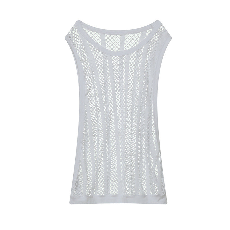 Wide-brimmed Exercise Sleeveless Fishnet Striped Vest men