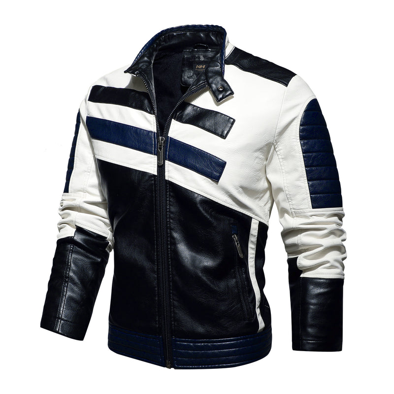 Mens Motorcycle Stand Collar Leather jacket