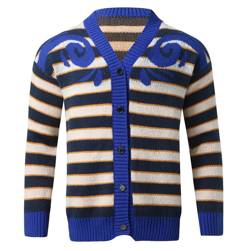 Men's Autumn And Winter Striped Knitted Jacket