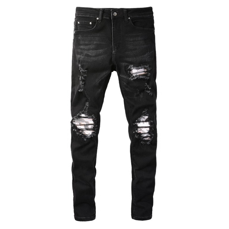 Printed Pleated Patch Jeans for men