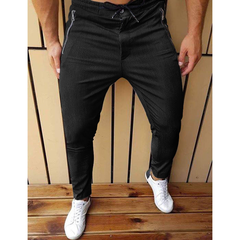 New Men's Zipper Tether Casual Men's Pants