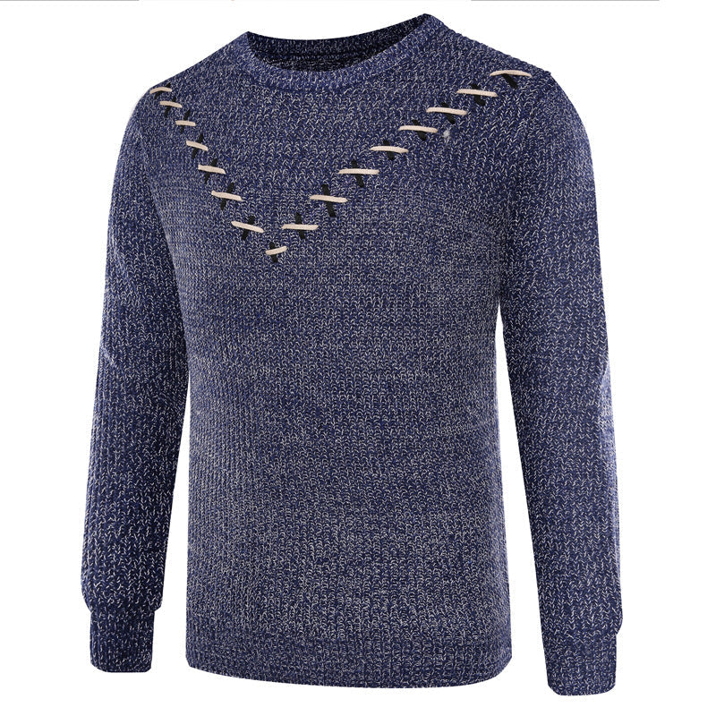 Men's Chest Ribbon Embellished Knitted Sweater