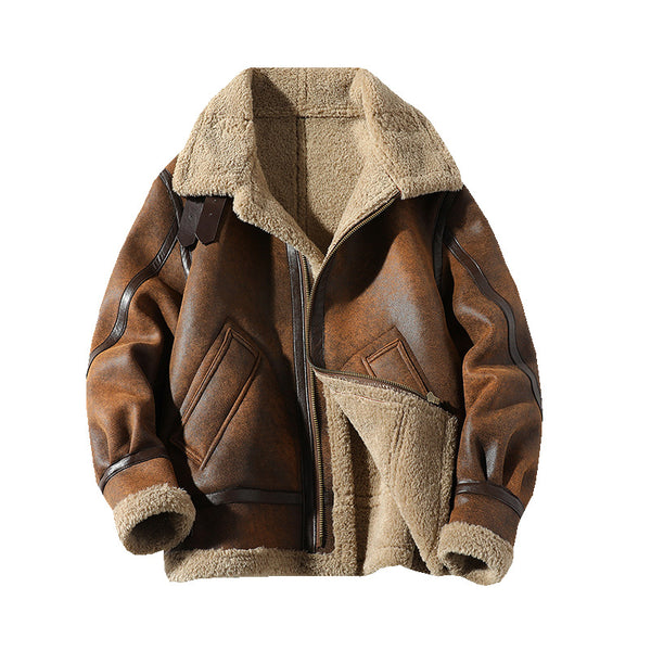 Men's Fur Integrated Velvet Padded Thickened Coat
