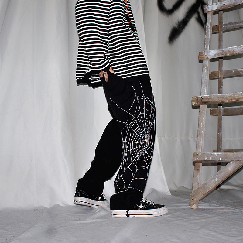 Spiderweb embroidered sweatpants