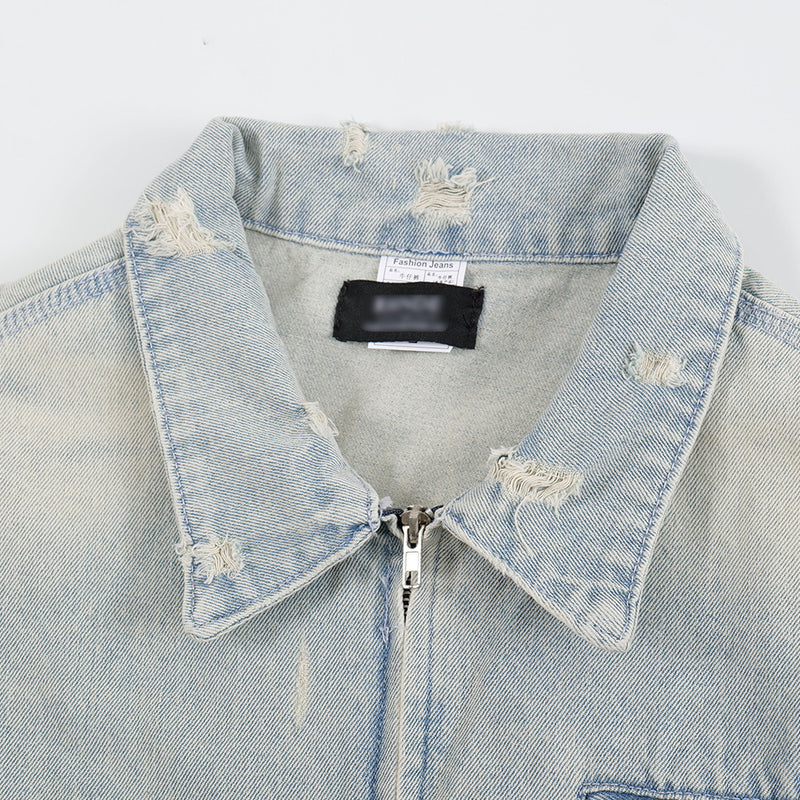 Punk Worn Out Denim Jacket Men