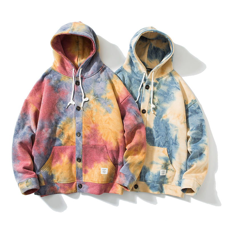 Tie-Dye Flower Hooded Jacket Men