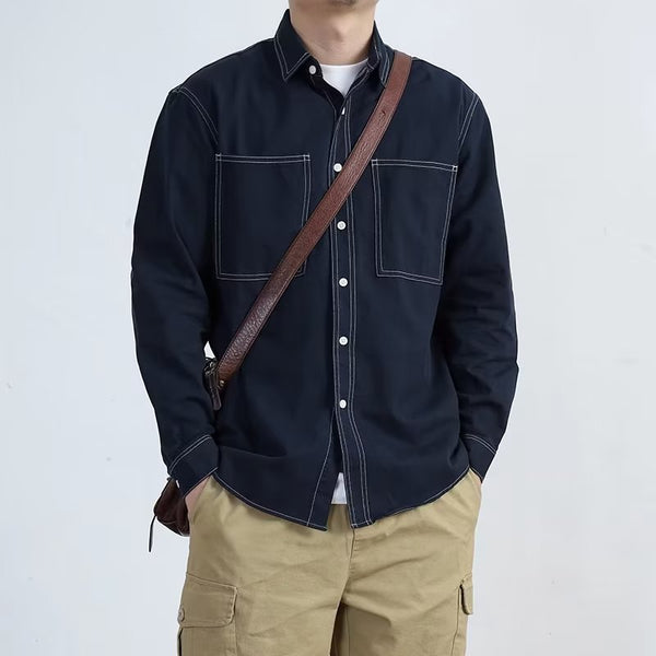 Men's Casual Square Collar Long Sleeve Shirt
