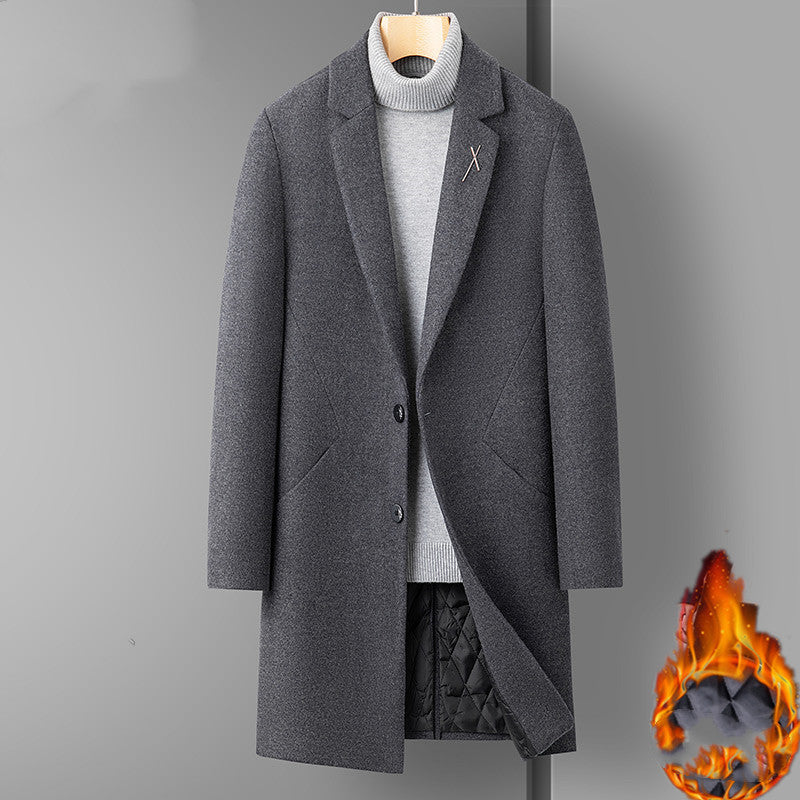 Men's Mid Length Thick Woolen Coat