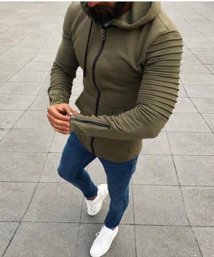 Pleated Long Sleeve Hooded Sweater