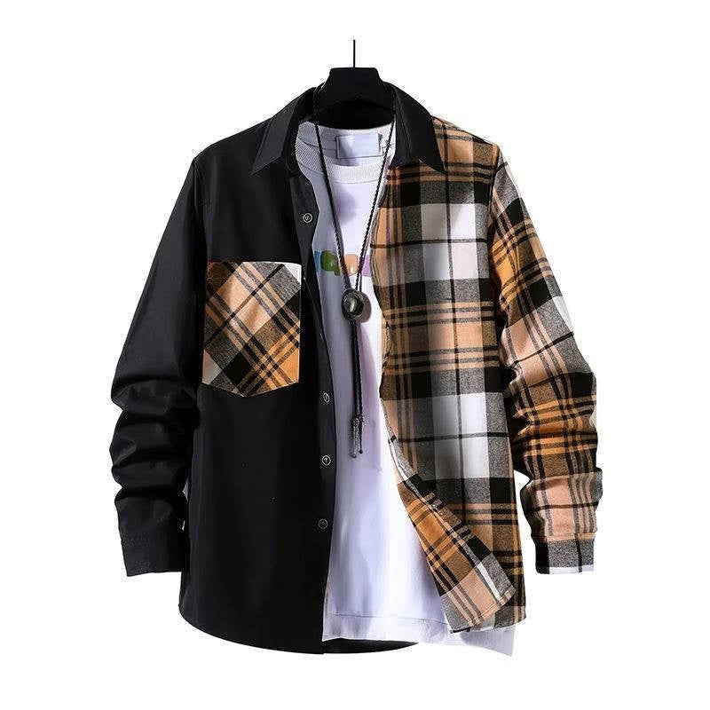 Spring Style Color-contrast Checks Long Sleeve Shirt