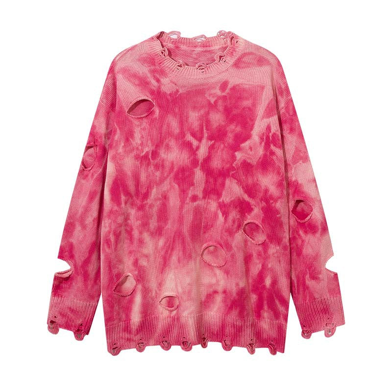 Maglione strappato tie-dye in stile mendicante americano di High Street