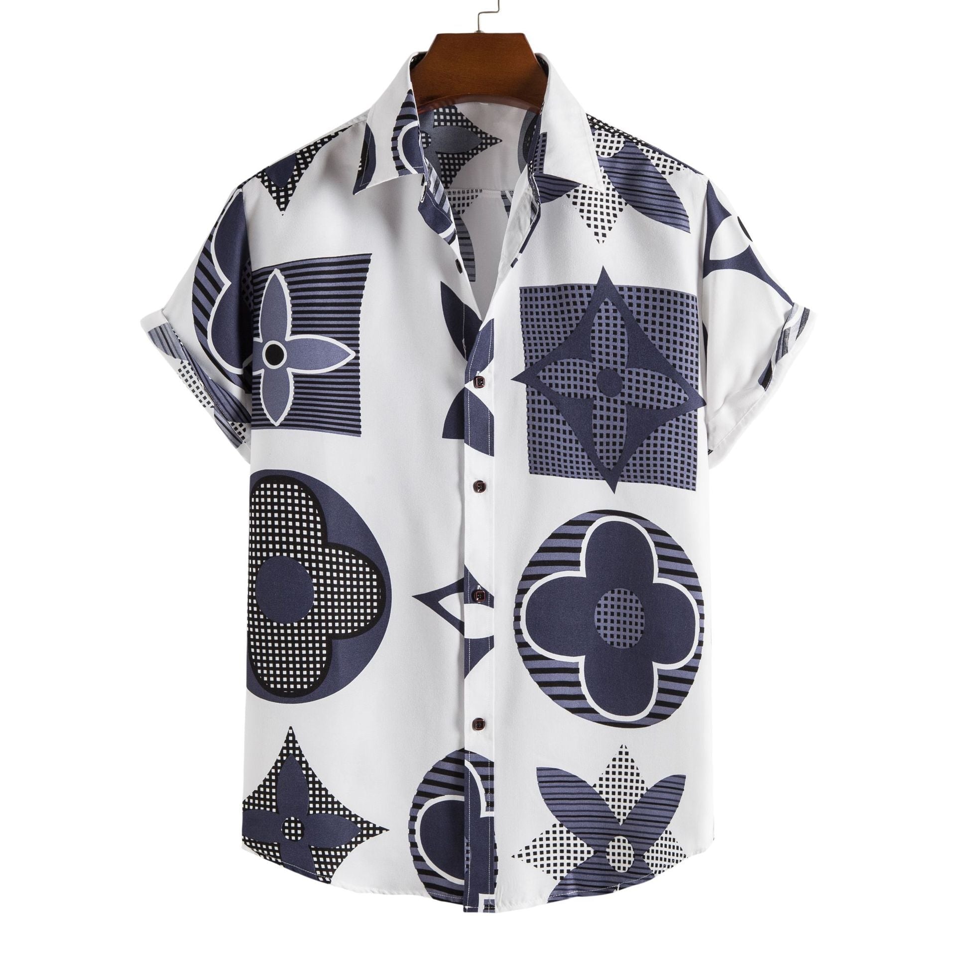 Men's Short Sleeve Casual Shirt Striped Printed Shirt