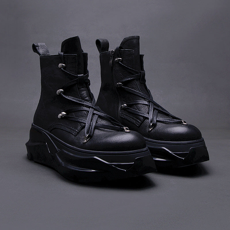 Side Zipper Genuine Leather High-top Men's boots