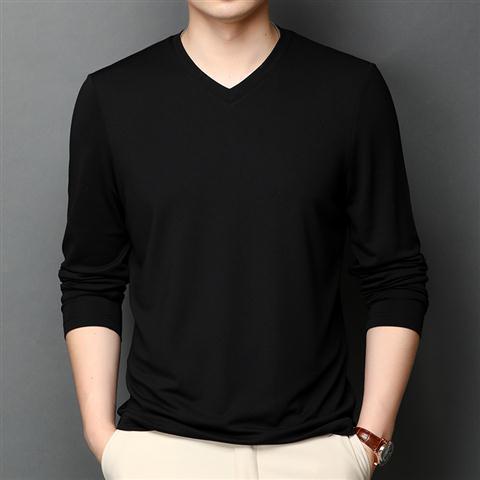 Men's Ice Silk Long-sleeved Thin V-neck Bottoming T-shirt