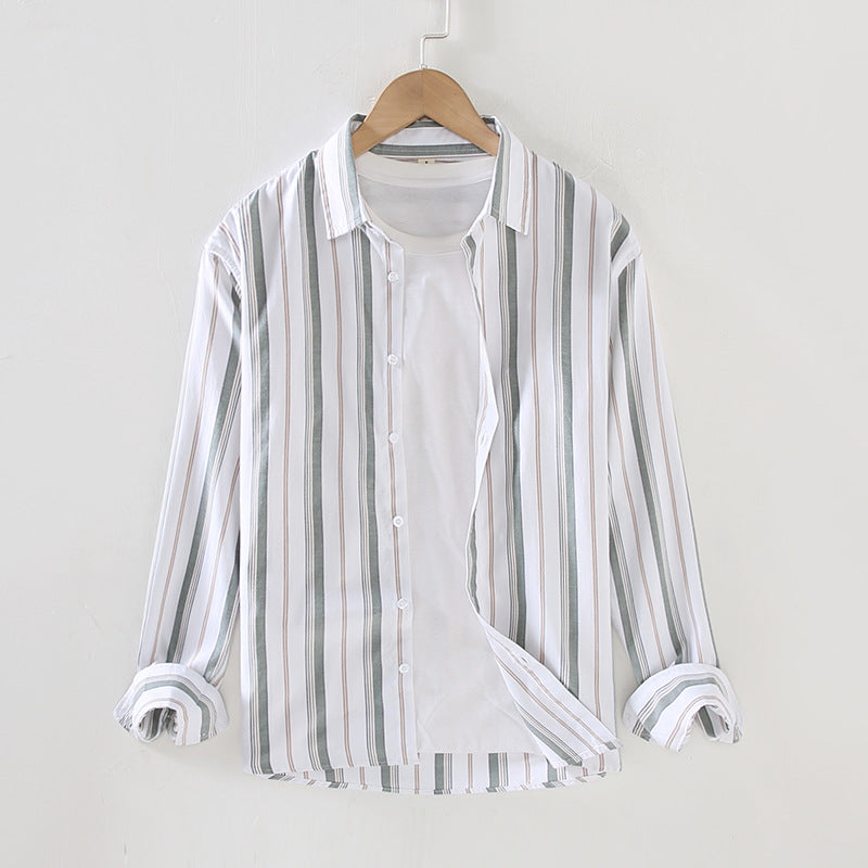 Men Casual Striped Loose Long Sleeve Lapel Shirt