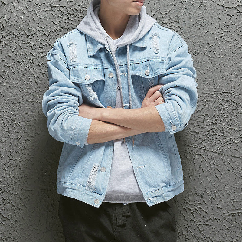 Casual thin fashion urban hooded denim jacket