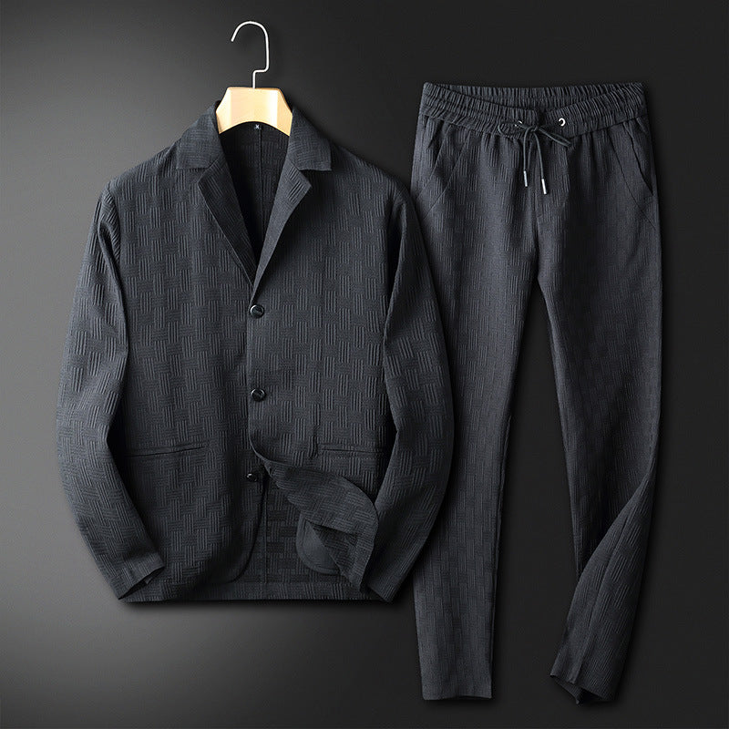 Men's New Light Luxury Dark Pattern Pleated Casual Suit