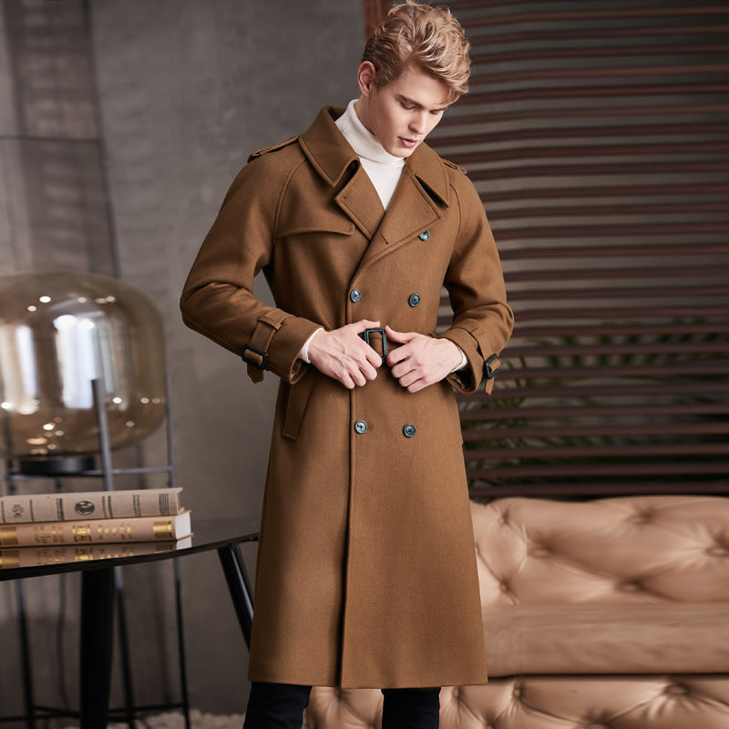Men's Double Breasted Knee Length Woolen Coat