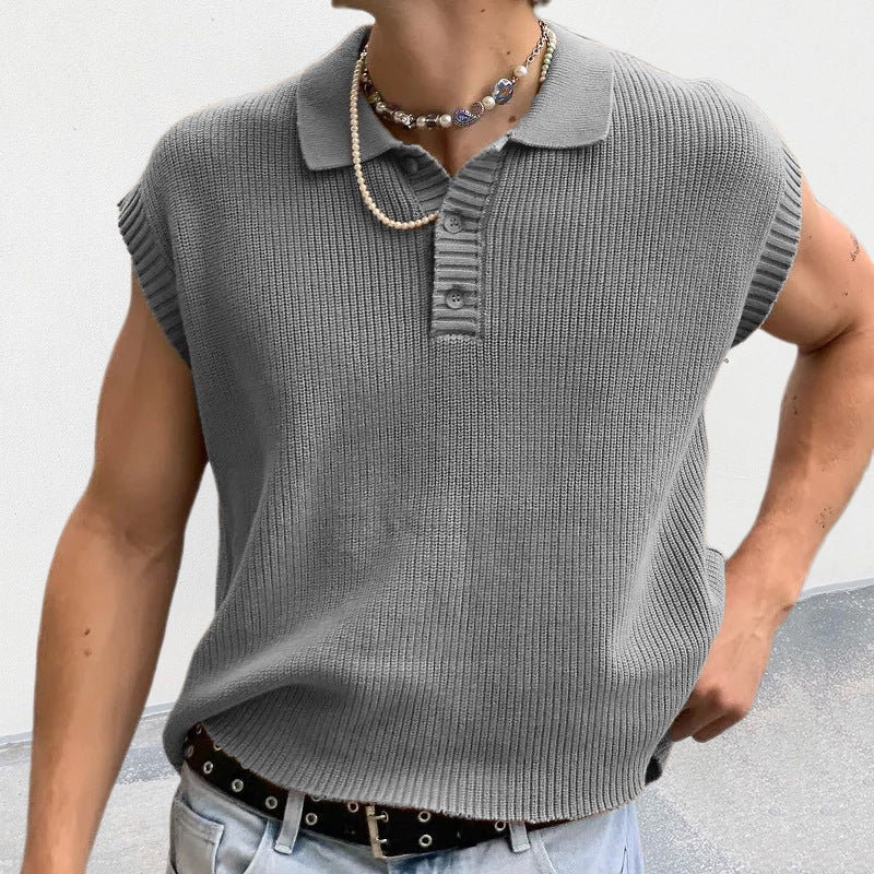 Men's Polo Lapel Short Sleeve Sweater