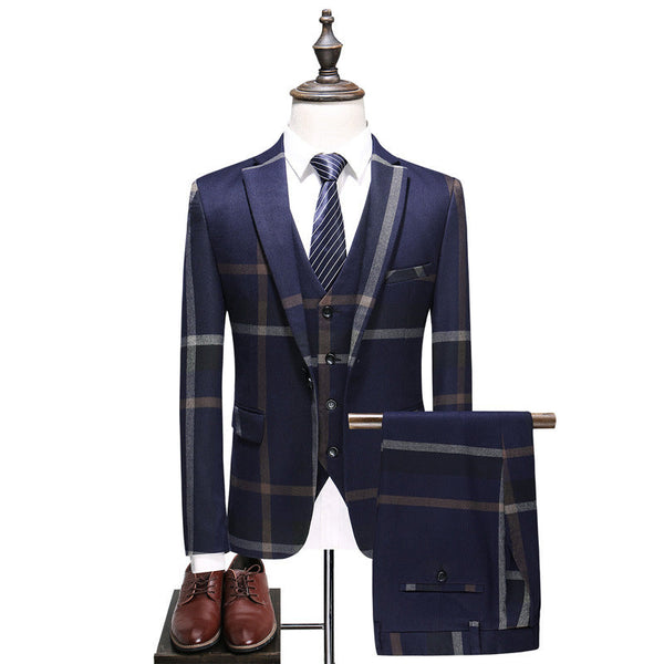 Three-Piece Slim Plaid Suit