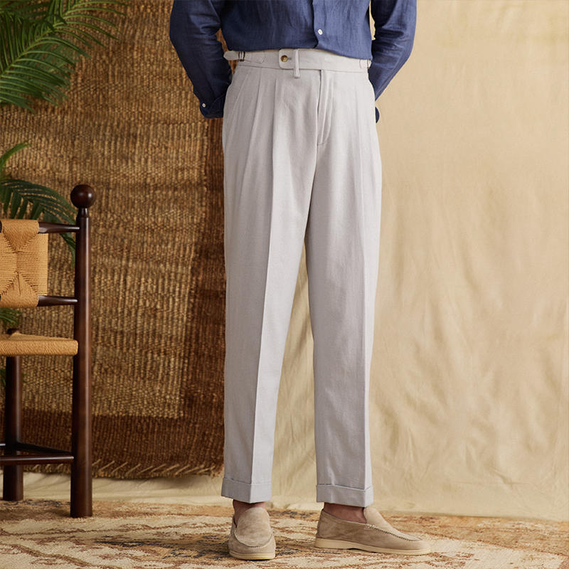 Monaco Linen Double Pleated Straight Fit Trousers