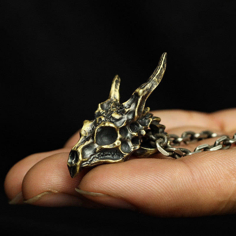 Sterling Silver Brass Vintage Dragon Skull Necklace For Men And Women