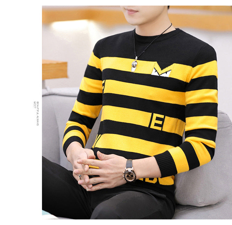 Men's Round Neck Striped Sweater