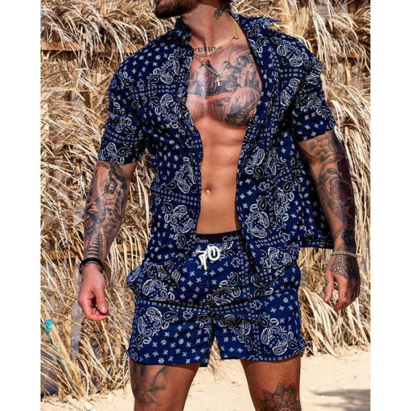 Men's Hawaiian Beach Casual Fashion Shirt Two-Piece Set