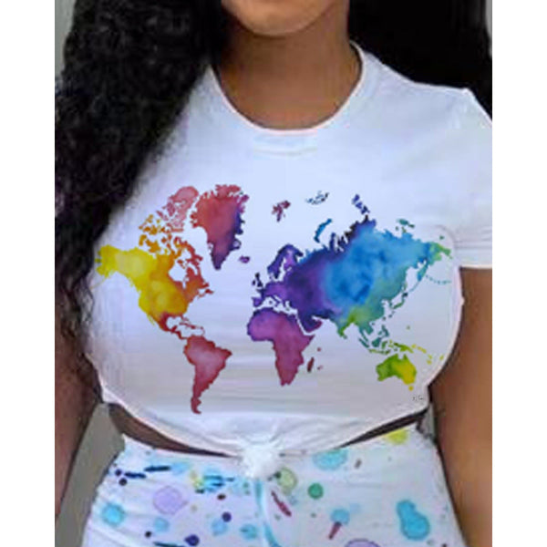 Plus Size Fat Woman Print Round Neck Short Sleeve T Shirt Women's