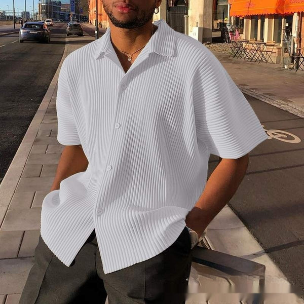Camisa de rayas de playa hawaiana informal holgada para hombre