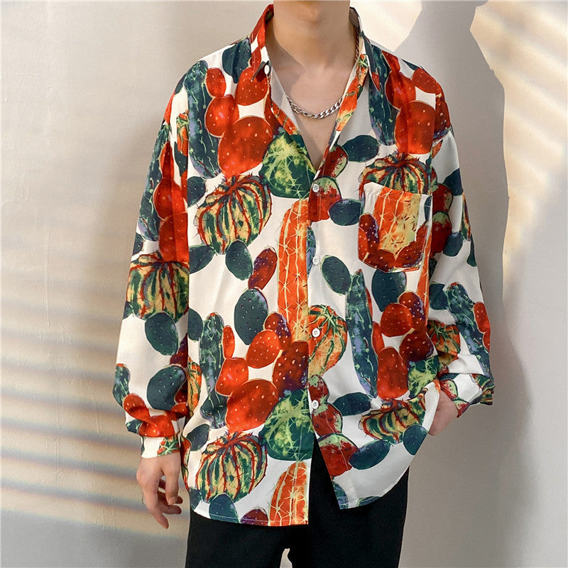 Men's Loose Retro Long-sleeved Floral Shirt