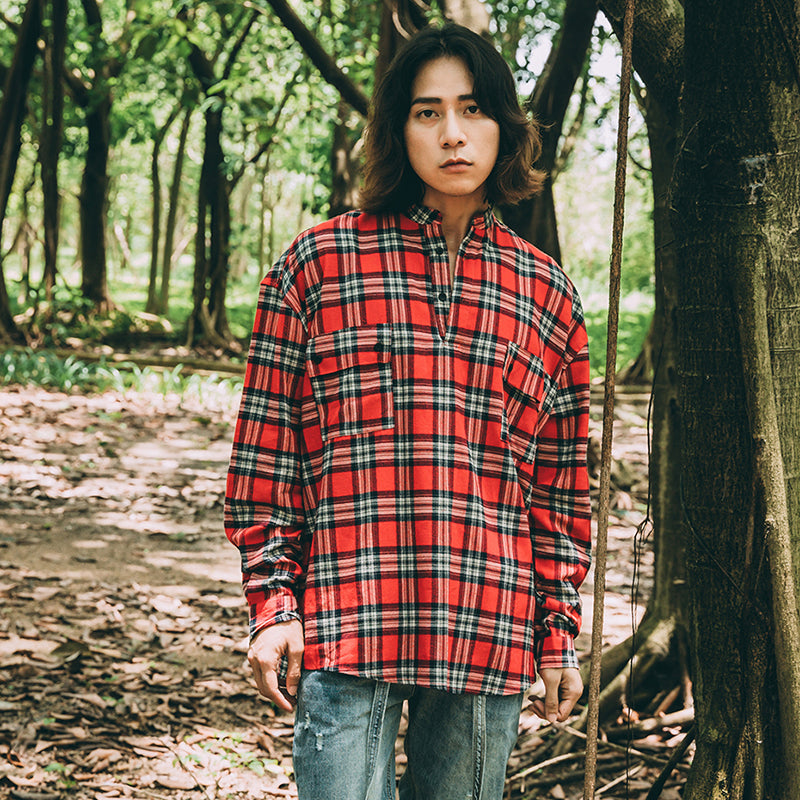 Plaid pullover button shirt