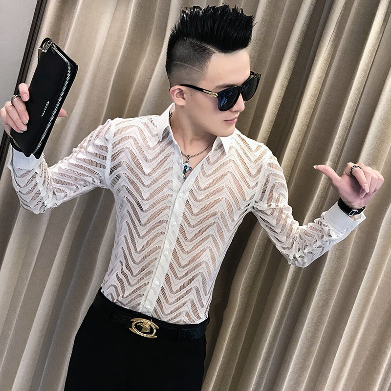 Sexy Transparent Lace Shirt Men