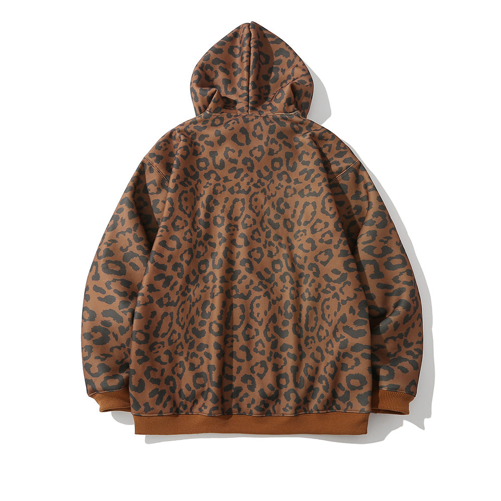 Leopard Printed Fleece Cardigan Sweater Jacket