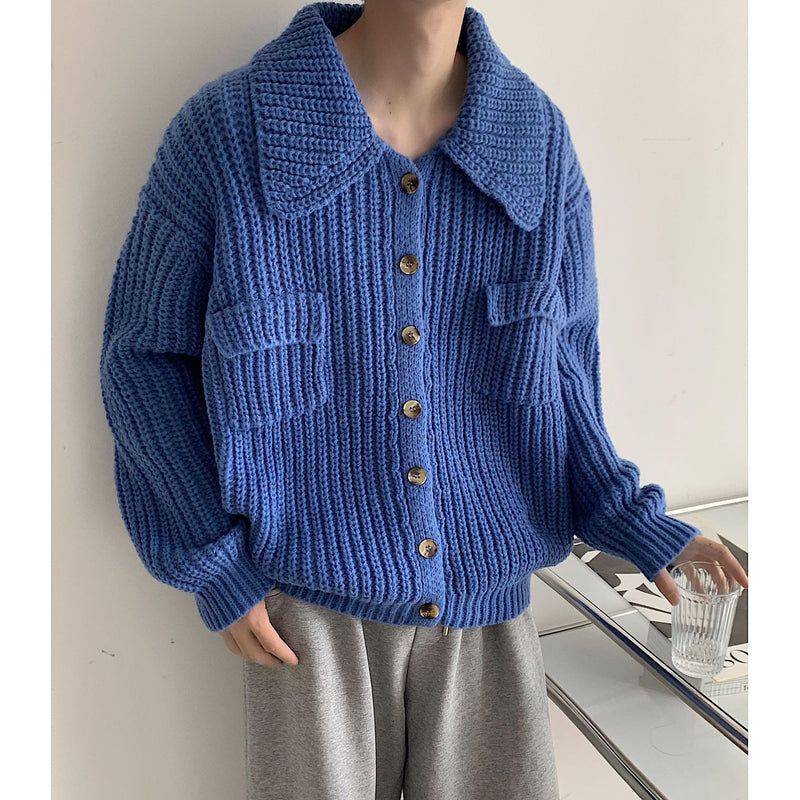 Winter Lapel Single-breasted Men's Loose Cardigan Sweater