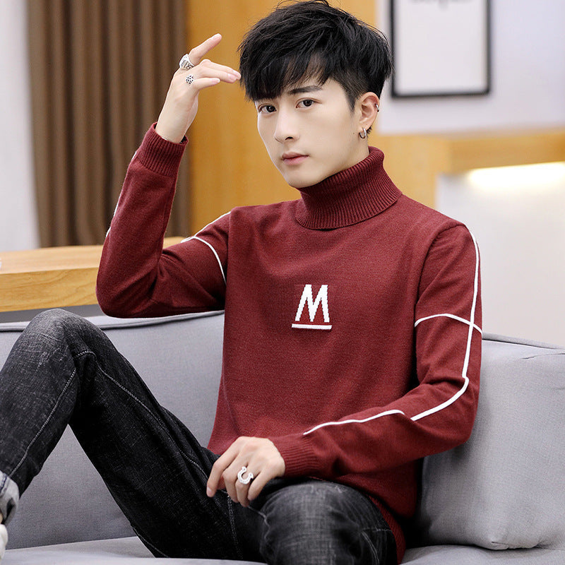 Men's Long Sleeve Letter Turtleneck Pullover sweater