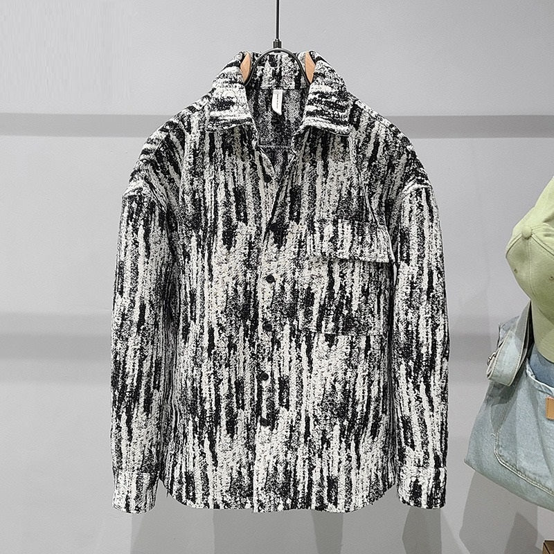 Tweed Tie Dye Print Long Sleeve Shirt Jacket Men