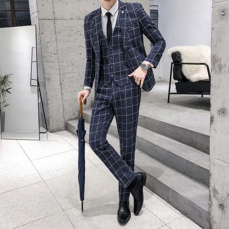 Men's Plaid Suit Three-piece Suit for men